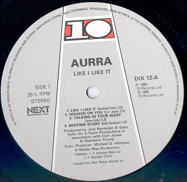 Image of Label of 3524135E: LP - AURRA, Like I Like it (10 Records; DIX 12, UK 1985, Picture Sleeve)   VG+/VG+