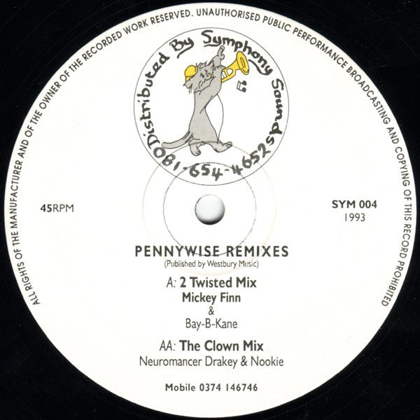 Image of Front Cover of 12" - /G+ - NEUROMANCER, Pennywise Remixes (Symphony Sound; SYM 004, UK 1993, Plain Sleeve), Several light marks, WOL.,  - 2626030E