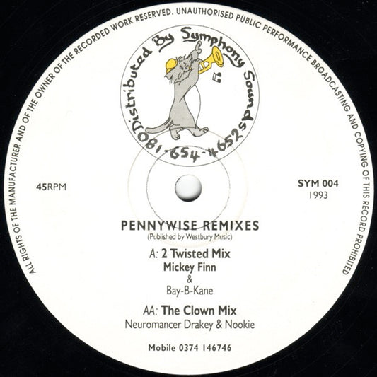 Image of Front Cover of 12" - /G+ - NEUROMANCER, Pennywise Remixes (Symphony Sound; SYM 004, UK 1993, Plain Sleeve), Several light marks, WOL.,  - 2626030E