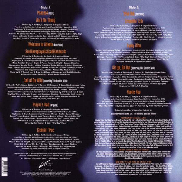 Image of Back Cover of LP - VG+/VG+ - OUTKAST, Southernplayalisticadillacmuzik (Music On Vinyl; MOVLP1084, Europe 2014 Reissue, Stickered Plastic Sleeve), ,  - 0716112C