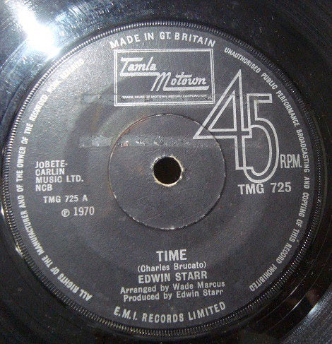 Image of Front Cover of 4554072S: 7" - EDWIN STARR, Time / Running Back And Forth (Tamla Motown; TMG 725, UK 1970, Company Sleeve, Solid Centre)   G+/G+