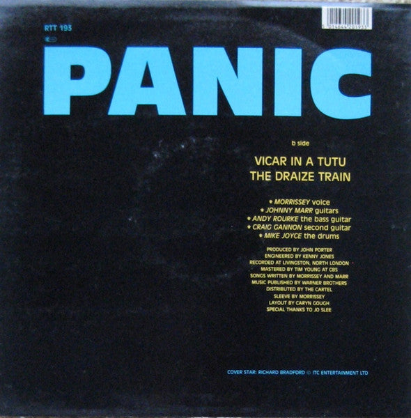 Image of Back Cover of 12" - VG/VG - SMITHS, Panic (Rough Trade; RTT 193, UK 1986, Picture Sleeve, Die-Cut Turquoise Inner, No Stickers, EMI Pressing - U-1-1 in Run Outs), Edge Wear,  - 2846217S