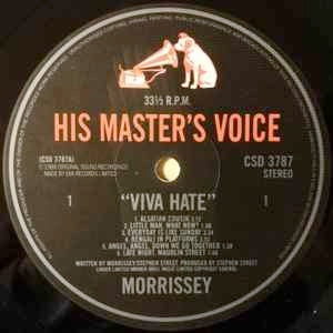 Image of Label Cover of LP - VG+/VG - MORRISSEY, Viva Hate (His Master's Voice; CSD 3787, UK 1988, Inner, "EDUCATION IN REVERSE" In Runouts), ,  - 2526055E