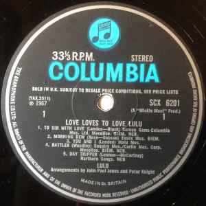 Image of Label Cover of 2544065S: LP - LULU, Love Loves to Love (Columbia Blue/Black; SCX6201, UK 1967, Laminated Flipback Sleeve, Stereo, John Paul Jones Arrangements) Light wear on back cover  VG+/VG+