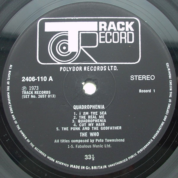 Image of Label Cover of 2xLP - VG/VG - THE WHO, Quadrophenia (Track; 2657 013, UK 1973, Gatefold Euro-Albums Holland B.V., Booklet, Inverted Delta in Matrix, SET in Capitals on Labels), ,  - 3126024E