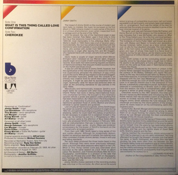 Image of Back Cover of LP - VG/VG - JIMMY SMITH, Confirmation (Blue Note (Dark Blue w/ black 'b'); LBR 1025, UK 1979), ,  - 3126218E