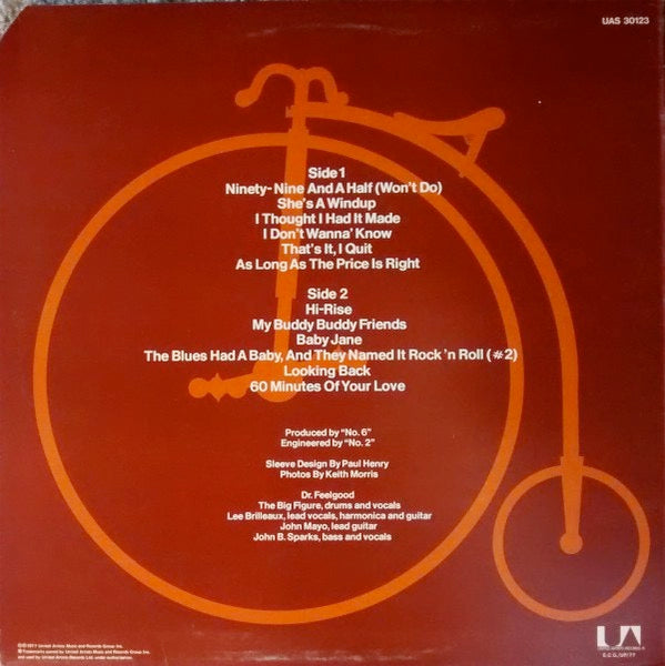 Image of Back Cover of LP - VG/G+ - DR FEELGOOD, Be Seeing You (UA; UAS 30123, UK 1977), ,  - 1726289E