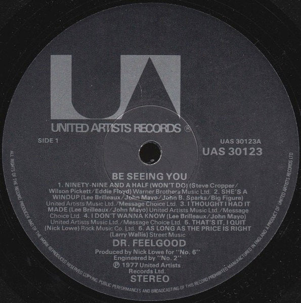 Image of Label Cover of LP - VG/G+ - DR FEELGOOD, Be Seeing You (UA; UAS 30123, UK 1977), ,  - 1726289E