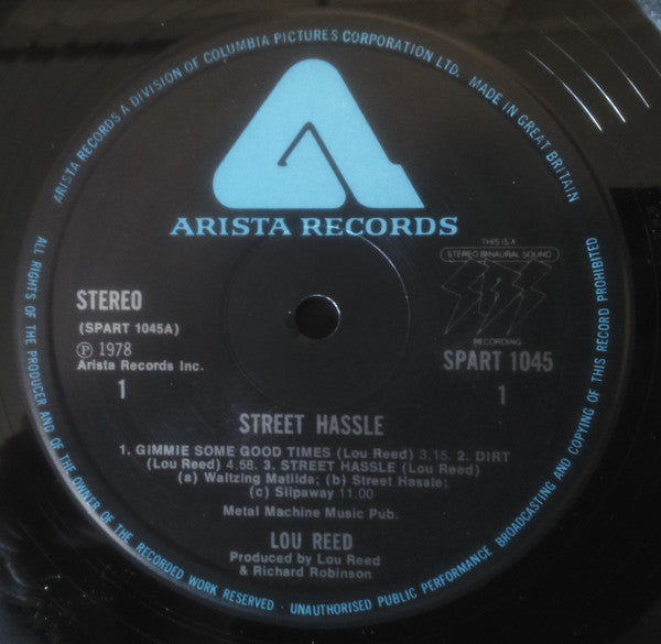 Image of Label Cover of LP - VG/G+ - LOU REED, Street Hassle (Arista; SPART 1045, UK 1978, Inner), ,  - 3526078E