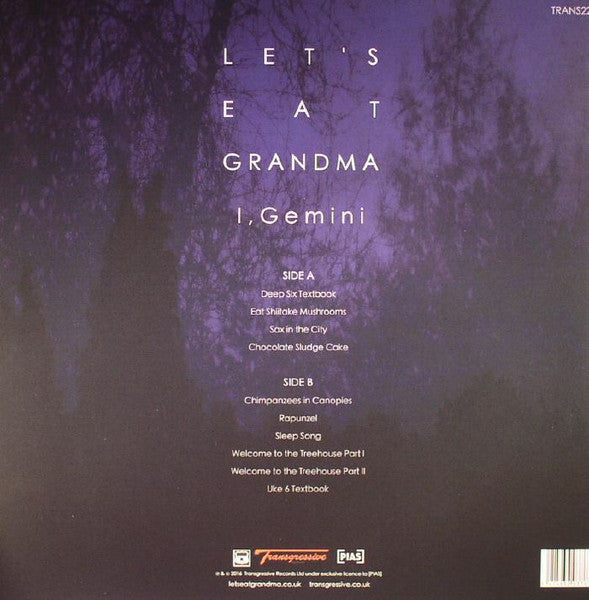 Image of Back Cover of 4344314S: LP - LET'S EAT GRANDMA, I, Gemini (Transgressive Records; TRANS227X, UK 2016, Sticker Sheet, Sticker Set, Magenta Vinyl) Opened Instore, Still In Shrinkwrap  VG+/VG+