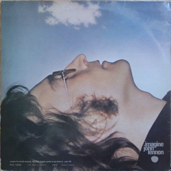 Image of Back Cover of LP - VG/VG - JOHN LENNON, Imagine (Apple; PAS 10004, UK 1973 Reissue, Laminated Sleeve, No Poster, UK Release Made in France.), Hairlines. Laminate creasing, light edge wear.,  - 2546108S