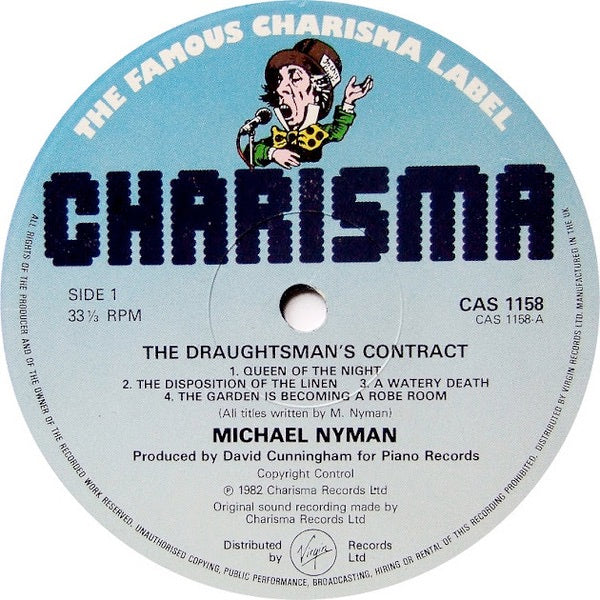 Image of Label Cover of LP - VG+/VG+ - MICHAEL NYMAN, The Draughtsman's Contract - OST (Charisma Blue Distributed By Virgin; CAS 1158, UK 1983 Reissue), ,  - 2626101E