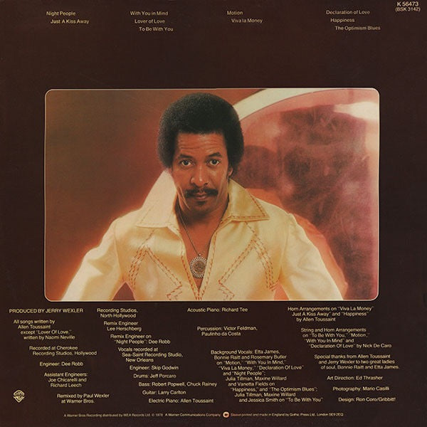 Image of Back Cover of LP - VG/VG - ALLEN TOUSSAINT, Motion (Warner Bros. Records; K 56473, UK 1978), Light Marks only.,  - 2216219C