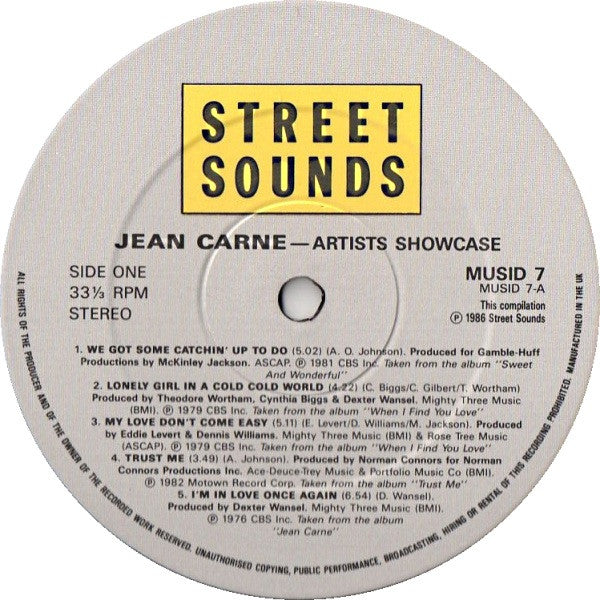 Image of Label Cover of 2xLP - VG/VG - JEAN CARNE, Artist Showcase - Jean Carne (Legendary Tracks) (Streetsounds; MUSID 7, UK 1986, Gatefold), ,  - 4326128E