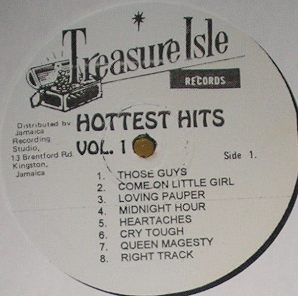 Image of Label Cover of LP - VG/VG+ - VARIOUS ARTISTS, Hottest Hits Volume 1 (Treasure Isle; , Jamaica 1980s Reissue), Light marks only. Bent corner on sleeve.,  - 2016134C