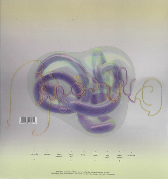 Image of Back Cover of 2xLP - EX/EX - BJORK, Vulnicura (One Little Indian; tplp1231ltd, UK 2015, Gatefold With Printed PVC outer, 2 Inners, Neon Yellow Vinyl (hype sticker states "dual colored vinyl"), Ltd to 5000), SEALED with 2 hype stickers,  - 3746419S