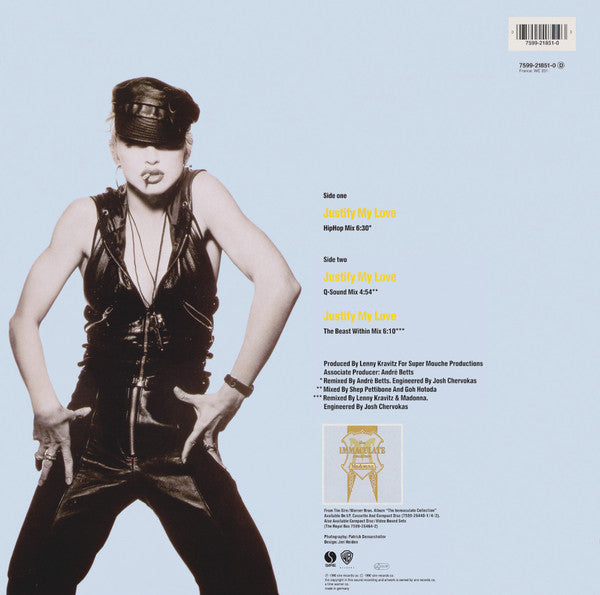 Image of Back Cover of 12" - VG/G+ - MADONNA, Justify My Love (Sire; 7599-21851-0, Europe 1990, Picture Sleeve), Just fine, light marks.,  - 3316034C