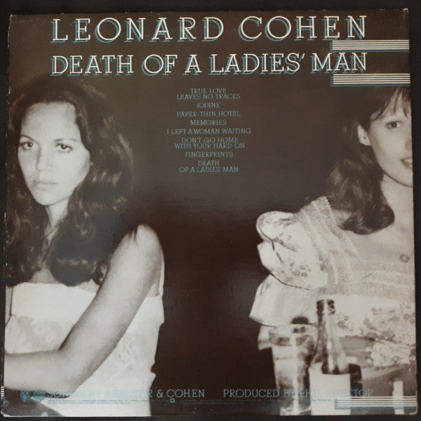 Image of Back Cover of LP - VG/VG - LEONARD COHEN, Death Of A Ladies Man (WB Burbank; BS3125, US 1977, Gatefold, Company Inner, Los Angeles Pressing.), Record has slight dish/warp but plays fine. Edgewear. Cut-out strip bottom left. Small sticker removal tear. Small creases.,  - 2926250E