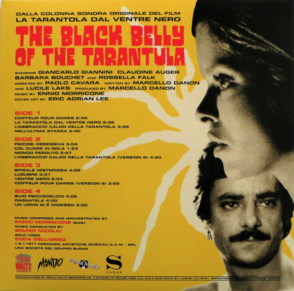 Image of Back Cover of 2xLP - EX/VG - ENNIO MORRICONE, The Black Belly Of The Tarantula (Original Motion Picture Soundtrack) (Death Waltz Recording Company; DW049, UK 2015, With Obi), Press Flaw Which Clicks On Side 3 - Otherwise EX, Still In Opened Shrinkwrap,  - 1826495E