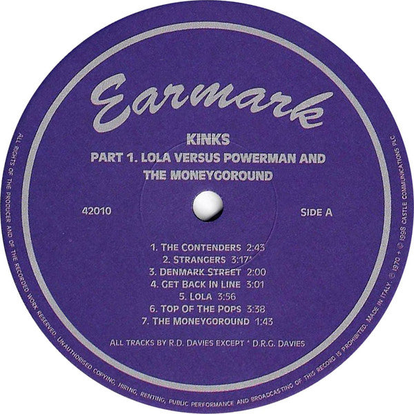 Image of Label Cover of 3324221E: LP - THE KINKS, Lola Versus Powerman and the Moneygoround (Earmark; 42010, Italy 2003 Reissue, Stickered Outer Plastic Sleeve)   VG+/VG+