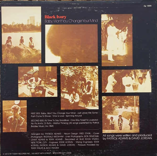 Image of Back Cover of 4044411S: LP - BLACK IVORY, Baby, Won't You Change Your Mind (Today; TLP-1008, US 1972) Heavy ringwear  G+/VG+