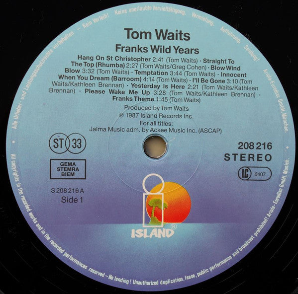 Image of Label Cover of LP - VG/VG+ - TOM WAITS, Franks Wild Years (Island; ITW3, Europe 1987, Gatefold), Edge wear, French promotional sticker on front cover,  - 3046301S
