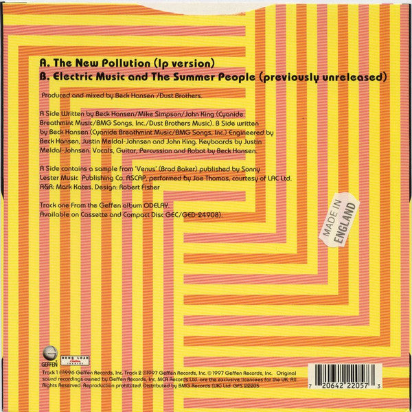 Image of Back Cover of 7" - VG/VG+ - BECK, The New Pollution (Geffen Records; GFS 22205, UK 1997, Picture Sleeve), ,  - 4316469C