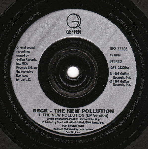 Image of Label Cover of 7" - VG/VG+ - BECK, The New Pollution (Geffen Records; GFS 22205, UK 1997, Picture Sleeve), ,  - 4316469C