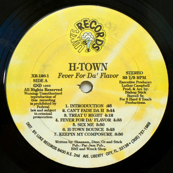 Image of Label Cover of 5014033C: LP - H-TOWN, Fever For Da Flavor (Luke Records; XR-126-1, US 1993, Promo, Picture Sleeve) Wear to sleeve opening. Light marks to disc.  VG/G+