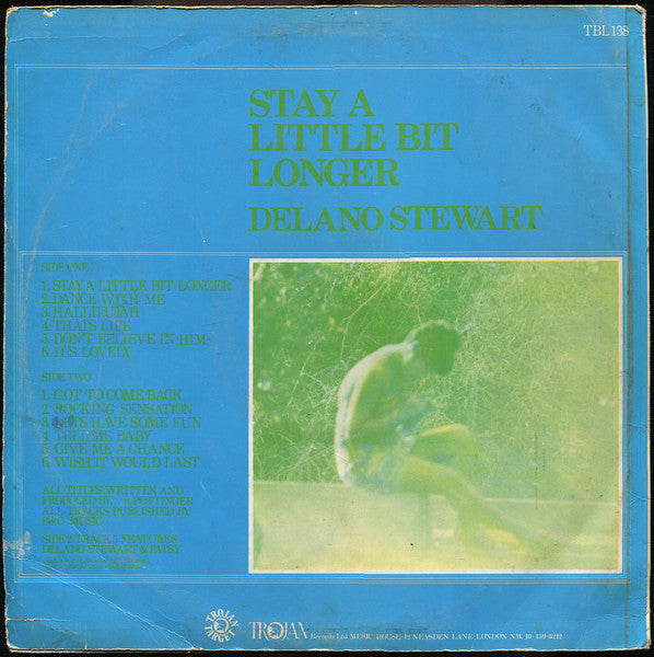 Image of Back Cover of LP - G/G+ - DELANO STEWART, Stay A Little Bit Longer (High Note Records; TBL 138, UK 1970, Laminated Front Sleeve), Lots of marks and scuffs, plays above grade, very enjoyable. WOL. Lots of wear on sleeve, opening is taped, creases, WOC.,  - 3716033C