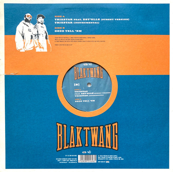 Image of Back Cover of 12" - VG/VG - BLAK TWANG, Trixstar (Bad Magic; MAGICT24, UK 2002, Picture Sleeve, Art dirction by Banksy and Mitch), , A1 Trixstar (Street Version)Featuring   Est'elleA2 Trixstar (Instrumental)B 0800 Tell 'Em - 0526402E