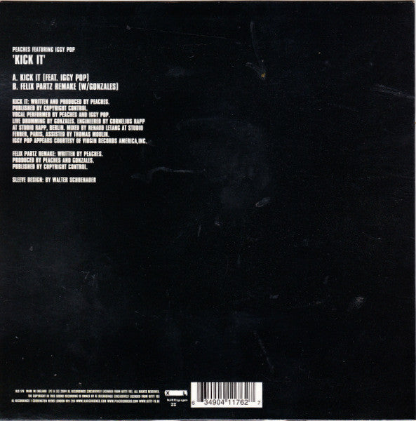 Image of Back Cover of 7" - VG/VG+ - PEACHES FEAT. IGGY POP, Kick It (XL Recordings; XLS 176, UK 2004, Picture Sleeve), No hype sticker.,  - 3916254C