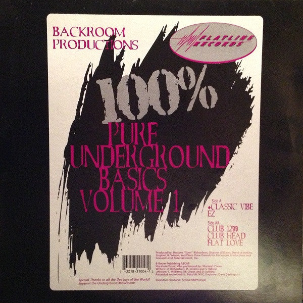 Image of Front Cover of 12" - VG/VG - BACKROOM PRODUCTIONS, 100% Pure Underground Basics Volume 1 (Flatline Records; FLA004, US 1997, Stickered Plain Sleeve), Light marks only, still in shrinkwrap but not sealed.,  - 1026410E