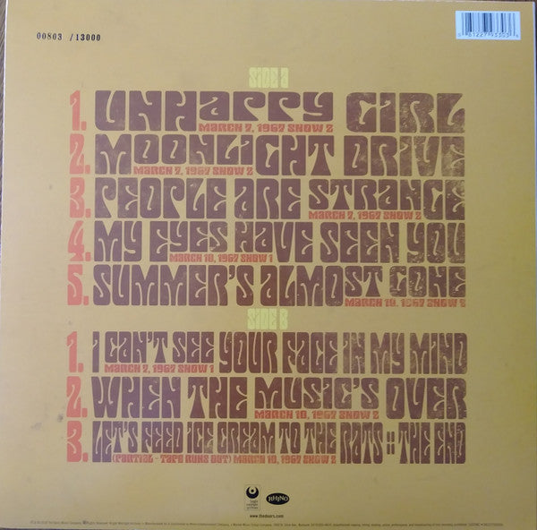 Image of Back Cover of LP - VG+/EX - THE DOORS, Let's Feed Ice Cream To The Rats: Live At The Matrix Part 2 - Mar. 7 & 10, 1967 (Rhino; R1 563063, US 2018, Inner, Numbered Limited Edition of 13,000, RSD 2018), No 01221/13000.,  - 3546158S