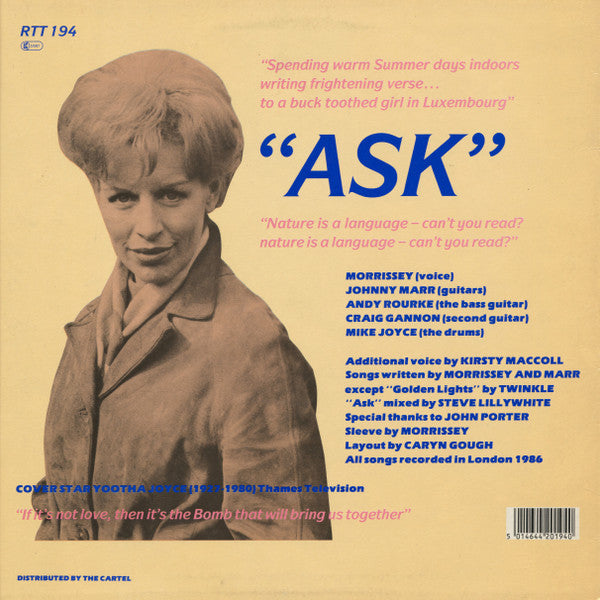 Image of Back Cover of 12" - VG/G+ - THE SMITHS, Ask (Rough Trade; RTT 194, UK 1986, Picture Sleeve, Pink Inner, EMI Pressing), ,  - 3716233C
