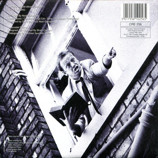 Image of Back Cover of 7" - VG/VG - OASIS, D'You Know What I Mean (Creation; CRE 256, UK 1997, Gatefold, 1st Press Silver Logo), Strong VG cover, a little bent at spine. Light marks on disc.,  - 4056082S