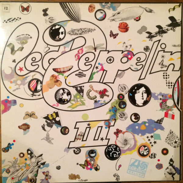 Image of Front Cover of LP - VG/VG - LED ZEPPELIN, Led Zeppelin III (Atlantic Plum & Red Labels With No Peter Grant Credit & Hyphen In Cat No.; 2401-002, UK 1970, Laminated Gatefold E.J. Day Sleeve With Spinner Wheel, A7/B-5 Runouts With OPK/GHC, Credits On Right Inside Gatefold), Just one cosmetic surface mark on each side, Nice and glossy, Clean working sleeve, Just a bit of laminate bubbling on rear. ,  - 3316526C
