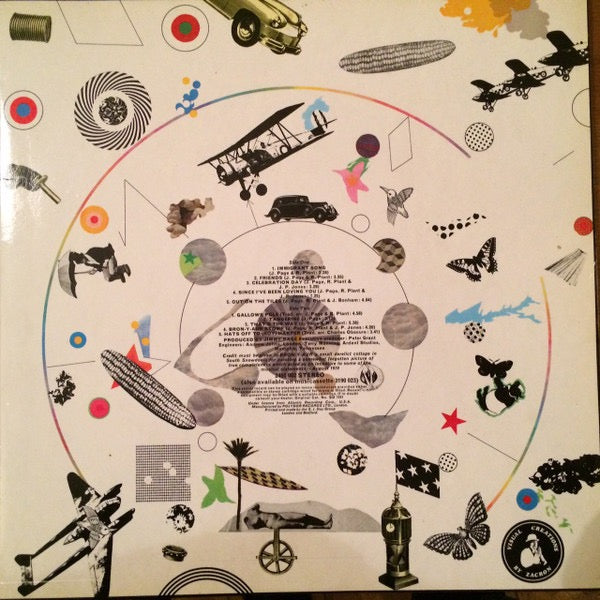 Image of Back Cover of LP - VG/VG - LED ZEPPELIN, Led Zeppelin III (Atlantic Plum & Red Labels With No Peter Grant Credit & Hyphen In Cat No.; 2401-002, UK 1970, Laminated Gatefold E.J. Day Sleeve With Spinner Wheel, A7/B-5 Runouts With OPK/GHC, Credits On Right Inside Gatefold), Just one cosmetic surface mark on each side, Nice and glossy, Clean working sleeve, Just a bit of laminate bubbling on rear. ,  - 3316526C