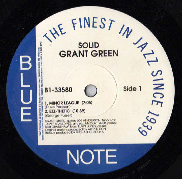 Image of Label Cover of LP - VG+/VG+ - GRANT GREEN, Solid (Blue Note; 33580, US 1995 Reissue, 180 Gram Vinyl Ltd Edition), ,  - 3226089E