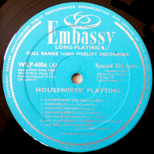 Image of Label Cover of 0326170E: LP - THE JACK EMBLOW SEXTET, Housewive's Playtime (Embassy; WLP 6056, UK 1963, Laminated Flipback Sleeve)   G+/VG+