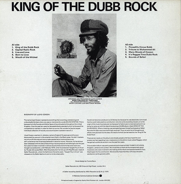 Image of Back Cover of 4944093S: LP - SIR COXSON SOUND, King Of The Dub Rock (Tribes Man Records; TMLP 002, UK 2000s Reissue, Glossy Sleeve)   VG+/EX