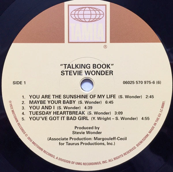 Image of Label of 0834304E: LP - STEVIE WONDER, Talking Book (Tamla Motown; 06025 570 975-6 , Europe 2016 Reissue, Gatefold, 180g Vinyl, Braille Sleeve)   NEW/NEW