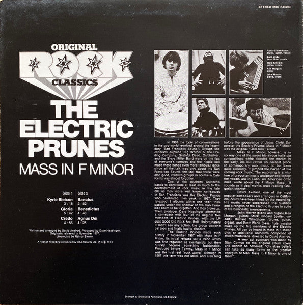 Image of Back Cover of LP - VG/VG - THE ELECTRIC PRUNES, Mass in F Minor (Midi; K34003, UK 1974 Reissue, Featuring David Axelrod), Strong VG,  - 3526167E