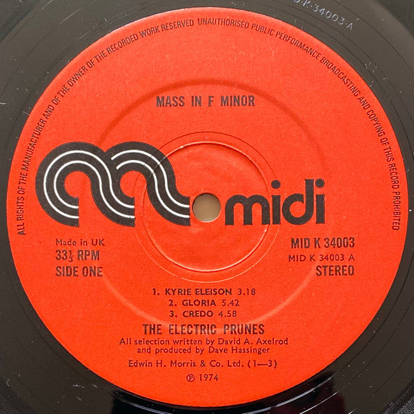 Image of Label Cover of LP - VG/VG - THE ELECTRIC PRUNES, Mass in F Minor (Midi; K34003, UK 1974 Reissue, Featuring David Axelrod), Strong VG,  - 3526167E
