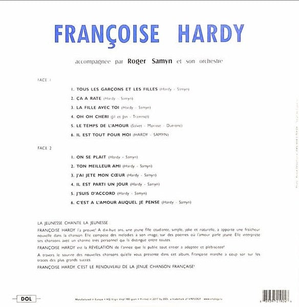 Image of Back Cover of 3654210S: LP - FRANCOISE HARDY, Francoise Hardy (DOL; DOL924HG, Europe 2017 Reissue, Gatefold, 180 Gram Vinyl)   NEW/NEW