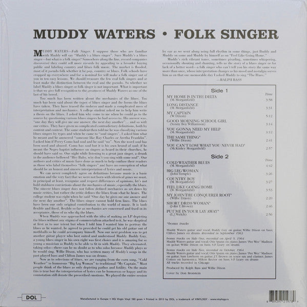 Image of Back Cover of LP - NEW/NEW - MUDDY WATERS, Folk Singer (DOL; DOL978HG, Europe 2013 Reissue, Gatefold, 180 Gram Vinyl), ,  - 2436118E