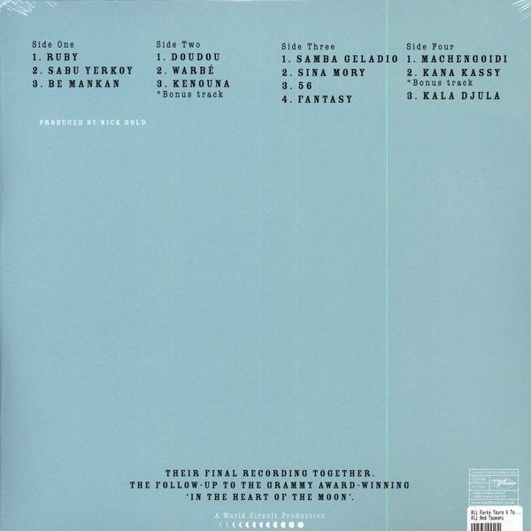 Image of Back Cover of 2xLP - VG+/G+ - ALI FARKA TOUR  & TOUMANI DIABAT , Ali & Toumani (World Circuit; WCV083, UK 2010, Gatefold, Insert), Conservative grading, vinyl has light surface marks only. Plays VG/VG+.,  - 3646189S