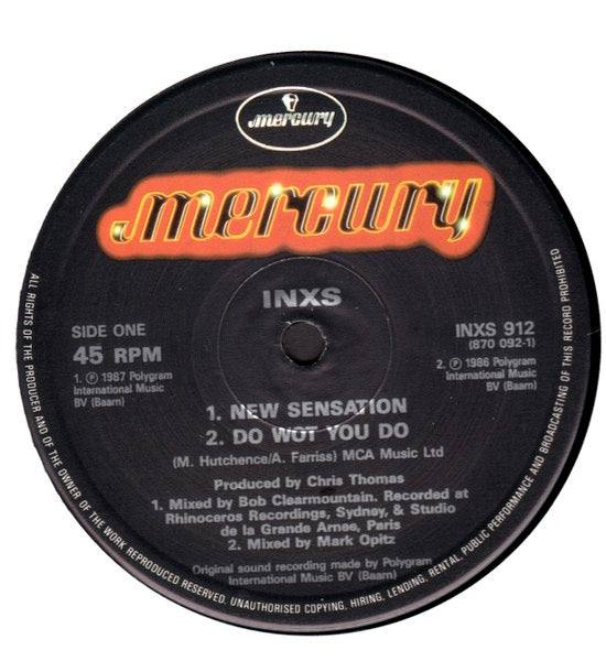 Image of Back Cover of 1114448C: 12" - INXS, New Sensation (Mercury; INXSP912, UK 1987, Poster Pack)   VG/VG