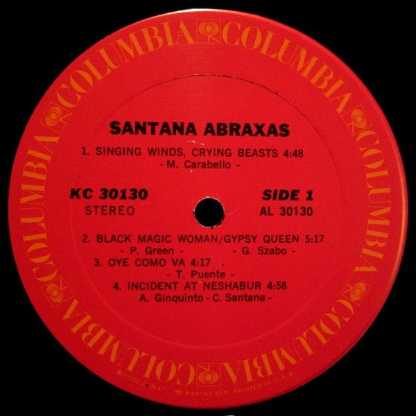 Image of Label Cover of LP - VG/VG - SANTANA, Abraxas (Columbia; KC30130, US 1970, Gatefold, Poster), Seam split along top, some ring wear. Mostly hairlines, a couple of longer marks on side 1. ,  - 4026384E