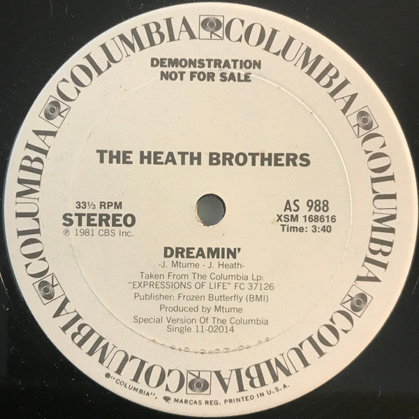 Image of Front Cover of 12" - /VG - THE HEATH BROTHERS, Dreamin' / Use It (Columbia; AS 988, US 1981, Plain Sleeve), Light marks, strong VG.,  - 3446216S